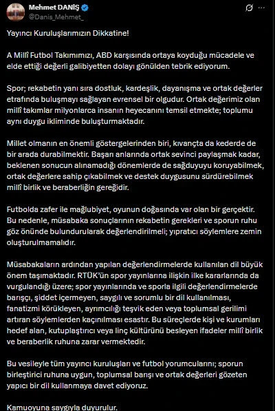 RTÜK'ten futbol yorumcularına 'yapıcı dil' çağrısı - Resim : 1