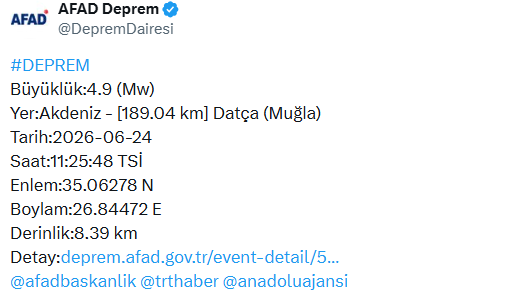 Muğla Datça açıklarında şiddetli deprem! - Resim : 1