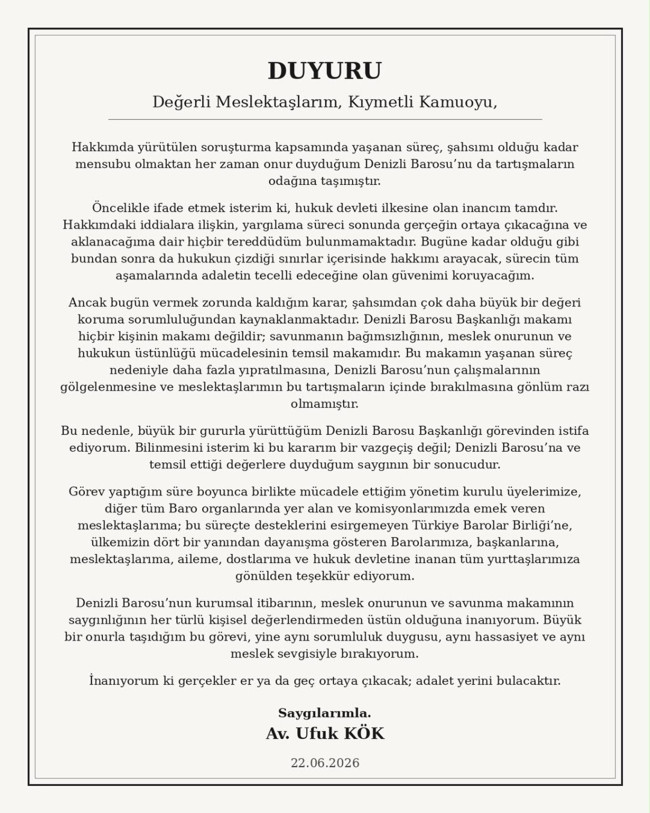 Denizli Barosu Başkanı Ufuk Kök istifa etti! Gözaltına alınmıştı… - Resim : 1