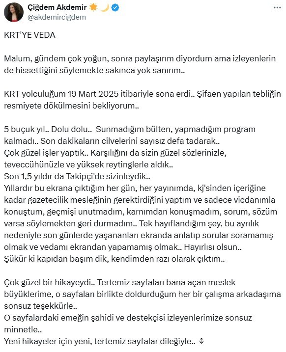 KRT TV’de sürpriz ayrılık! Ünlü ekran yüzü kanala veda etti! - Resim : 1