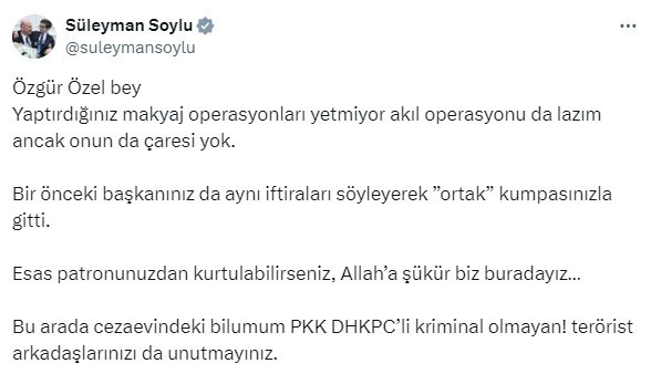 Özel'in, "Kriminal bakan" sözlerine Soylu'dan yanıt: "Akıl operasyonu da lazım..." - Resim : 1