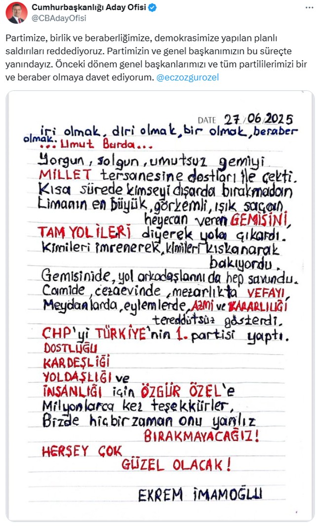 Ekrem İmamoğlu'ndan partililere birlik mesajı! "Saldırıları reddediyoruz..." - Resim : 1