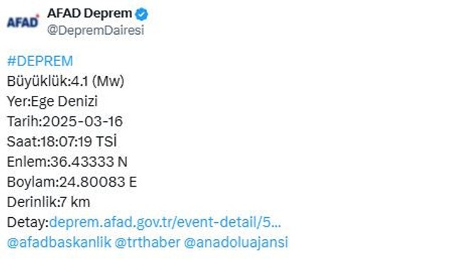 Ege Denizi'nde korkutan deprem - Resim : 1