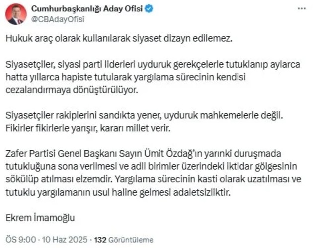 Ekrem İmamoğlu'ndan Ümit Özdağ'a adalet çağrısı! "Adaletsizliktir..." - Resim : 1