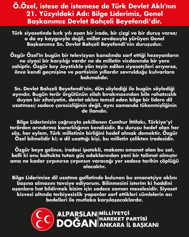 MHP Ankara İl Başkanı'ndan Özel'e açık tehdit! "Acı bedelleri ile mutlaka karşılaşacak" - Resim : 1