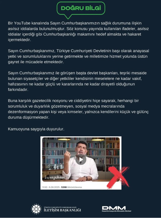 Erdoğan'ın sağlığına yönelik iddia gündem oldu! Levent Gültekin’e DMM’den yanıt geldi - Resim : 1