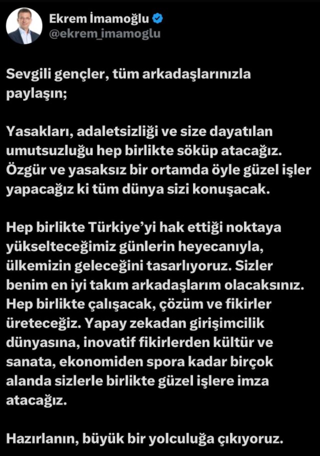 Ekrem İmamoğlu'ndan gençlere çağrı! "Büyük bir yolculuğa çıkıyoruz" - Resim : 1
