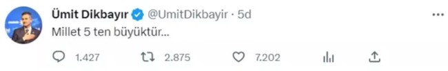 'Millet 5'ten büyüktür' tweet'ini silmişti! İYİ Partili Ümit Dikbayır olayın perde arkasını anlattı - Resim : 1