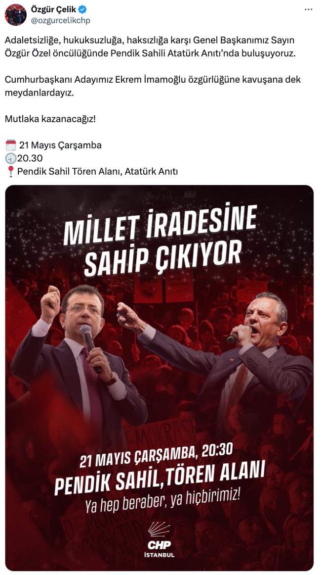 Özgür Çelik duyurdu: CHP'nin İstanbul'daki yeni miting adresi belli oldu! - Resim : 1