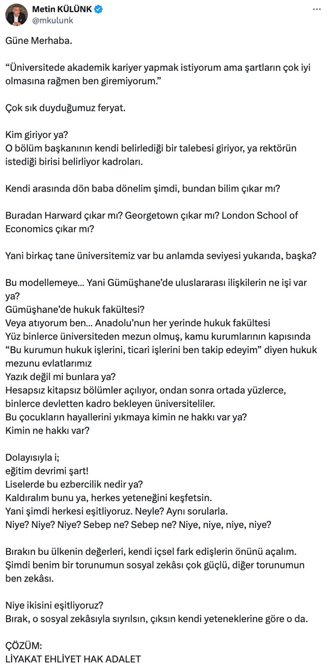 AK Partili isim sosyal medyadan isyan etti! 'Çözüm, liyakat, ehliyet, hak, adalet…' - Resim : 1