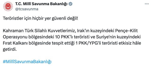 MSB duyurdu: 11 terörist etkisiz hale getirildi! - Resim : 1