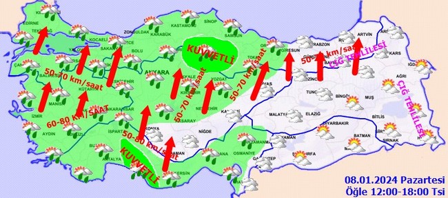 Meteoroloji’den 16 il için sarı kodlu uyarı! İşte il il 8 Ocak hava durumu… - Resim : 4
