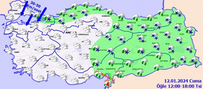 Meteoroloji’den yoğun kar ve sağanak uyarısı! İşte il il 12 Ocak hava durumu… - Resim : 3