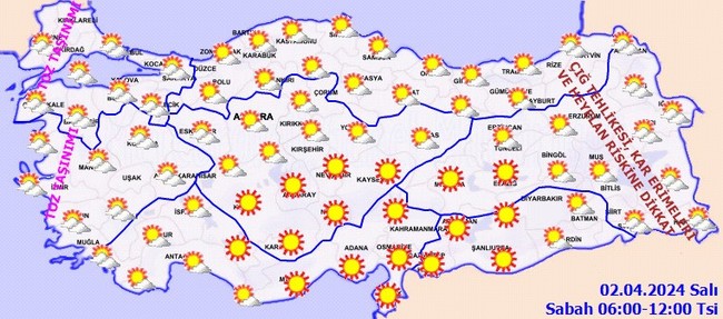 Meteoroloji’den toz taşınımı ve çığ uyarısı! İşte il il 2 Nisan hava durumu… - Resim : 2