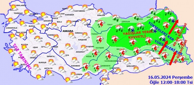 Gök gürültülü sağanak ve kar yağışı uyarısı! İşte il il 16 Mayıs Perşembe hava durumu… - Resim : 4