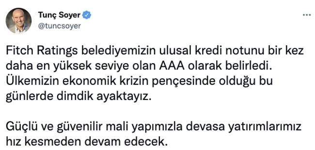 Tunç Soyer duyurdu: Fitch Ratings, İzmir Büyükşehir'in kredi notunu açıkladı - Resim : 1