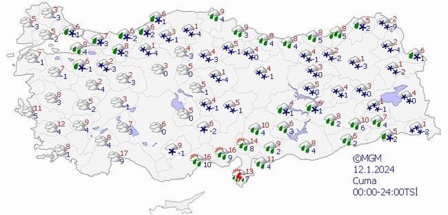 Meteoroloji’den yoğun kar ve sağanak uyarısı! İşte il il 12 Ocak hava durumu… - Resim : 1