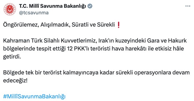 Irak'ın kuzeyine hava harekatı! 12 terörist etkisiz… - Resim : 1