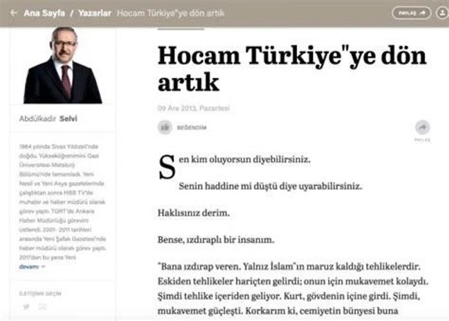 Tanal arşivi açtı; Selvi'nin Fethullah Gülen'e yazdığı yazıyı paylaştı: Sicilin seni ele veriyor! - Resim : 1