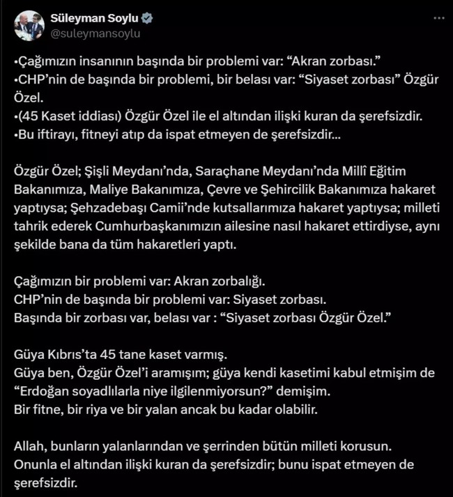Soylu'dan Özel'in kaset iddialarına yanıt! Çok sert sözlerle eleştirdi - Resim : 1