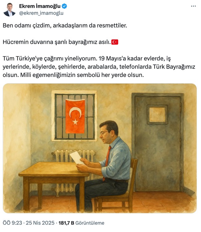 İmamoğlu Silivri'deki koğuşunun resmini paylaştı! 'Hücremin duvarında…' - Resim : 1