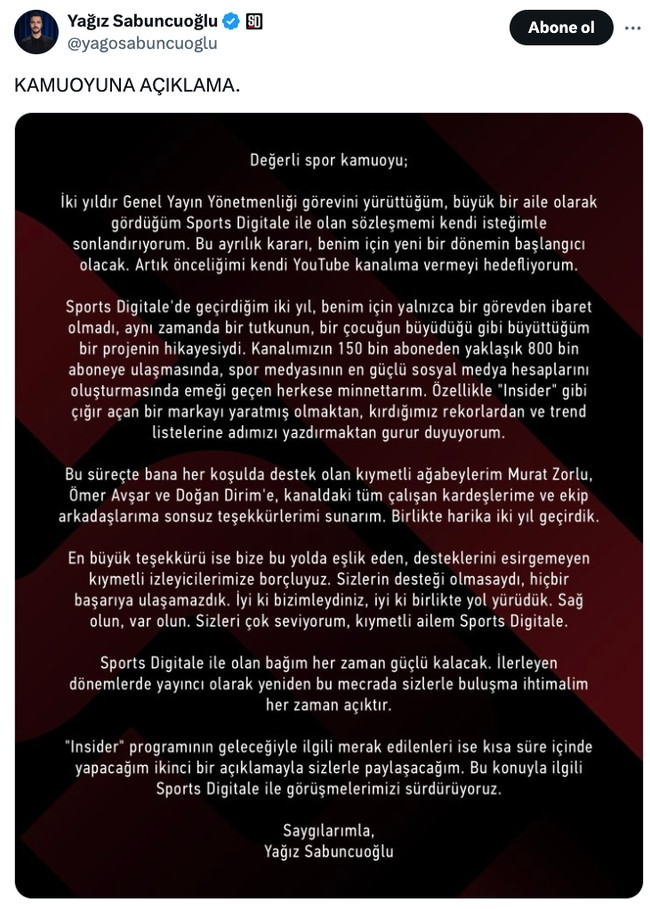 Yağız Sabuncuoğlu'ndan ayrılık kararı! Yeni adresini de duyurdu… - Resim : 1