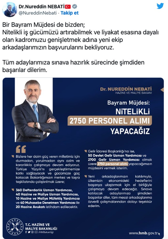 Yüzlerce personel alınacak! Bakan Nebati duyurdu: 'Bir müjde de bizden…' - Resim : 1
